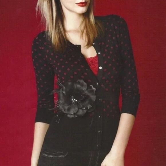 WHBM Black & Red Polka Dot 3/4 Sleeve Cardigan size Small - Picture 1 of 9